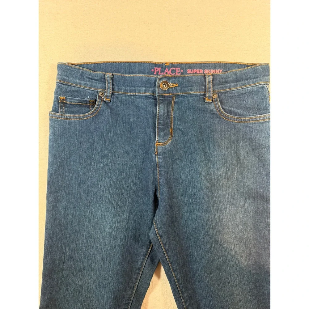 The Childrens Place Girls Super Skinny Jeans Blue Dark Wash Size 14 Adjustable